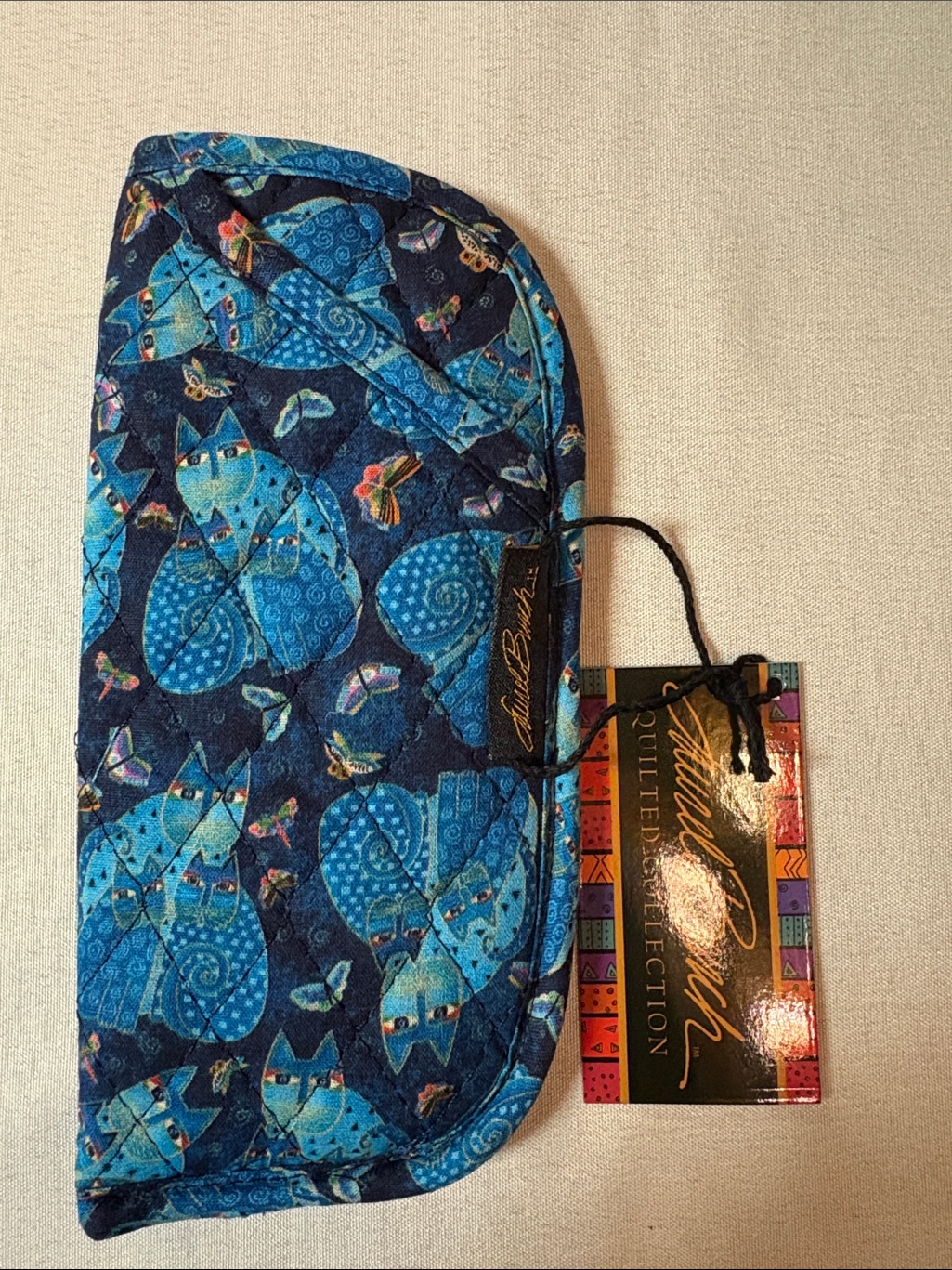 Laurel Burch Blue Cat Print Quilted Cosmetic Case
